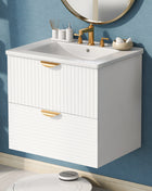 Modern 24-Inch Wall-Mounted Bathroom vanity with 2 Drawers, White - Ideal for Small Bathrooms