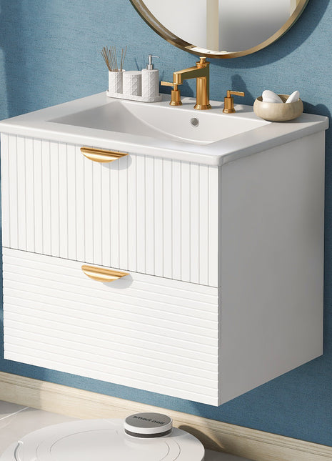 Modern 24-Inch Wall-Mounted Bathroom vanity with 2 Drawers, White - Ideal for Small Bathrooms