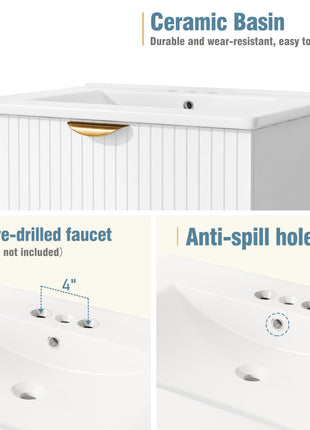 Modern 24-Inch Wall-Mounted Bathroom vanity with 2 Drawers, White - Ideal for Small Bathrooms