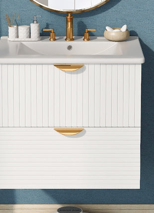 Modern 24-Inch Wall-Mounted Bathroom vanity with 2 Drawers, White - Ideal for Small Bathrooms