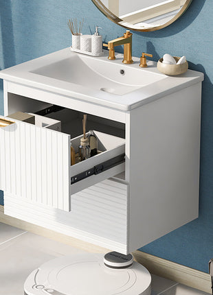 Modern 24-Inch Wall-Mounted Bathroom vanity with 2 Drawers, White - Ideal for Small Bathrooms