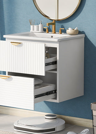 Modern 24-Inch Wall-Mounted Bathroom vanity with 2 Drawers, White - Ideal for Small Bathrooms