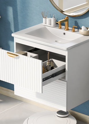 Modern 24-Inch Wall-Mounted Bathroom vanity with 2 Drawers, White - Ideal for Small Bathrooms