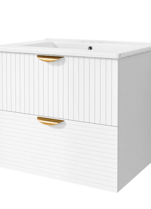 Modern 24-Inch Wall-Mounted Bathroom vanity with 2 Drawers, White - Ideal for Small Bathrooms