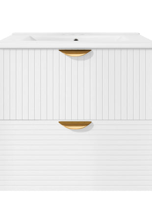 Modern 24-Inch Wall-Mounted Bathroom vanity with 2 Drawers, White - Ideal for Small Bathrooms