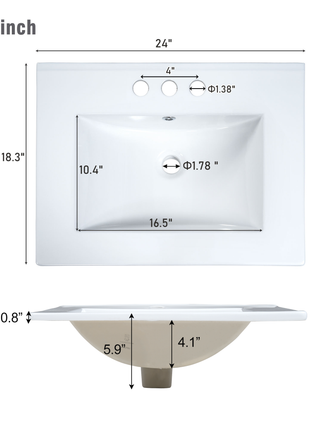 Modern 24-Inch Wall-Mounted Bathroom vanity with 2 Drawers, White - Ideal for Small Bathrooms